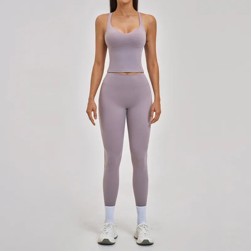 Women's Brushed Backless Yoga Activewear Set Cross Back