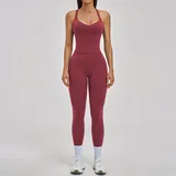 Retro Red Women's Brushed Backless Yoga Activewear Set Cross Back