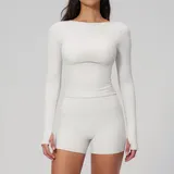 AS2551-1 · Pearl Grey Pearl Grey Women's Running Training Yoga Activewear Set Long Sleeve