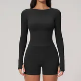 Jet Black Women's Running Training Yoga Activewear Set Long Sleeve