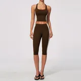 Espresso Black Peach Butt Running Women's Yoga Set Bare Feel