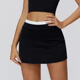 AS3129-2 · Jet Black Jet Black Bare Feel Ribbed Women's Tennis Athletic Skort Layered