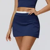 AS3129-3 · Badge Blue Badge Blue Bare Feel Ribbed Women's Tennis Athletic Skort Layered