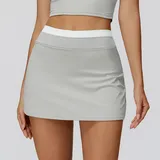 Clay Grey Bare Feel Ribbed Women's Tennis Athletic Skort Layered