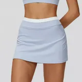 Mist Blue Bare Feel Ribbed Women's Tennis Athletic Skort Layered