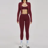 Retro Red Women's Windproof Yoga Activewear Set 3 Piece Fitted