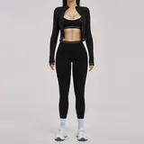 AS3562-2 · Jet Black Jet Black Women's Windproof Yoga Activewear Set 3 Piece Fitted