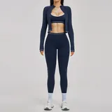 AS3562-3 · Abyss Blue Abyss Blue Women's Windproof Yoga Activewear Set 3 Piece Fitted