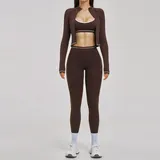 Espresso Black Women's Windproof Yoga Activewear Set 3 Piece Fitted