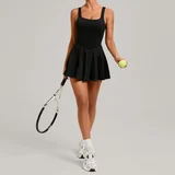 Black Backless Pleated Tennis Skort Anti-Chafing Sport