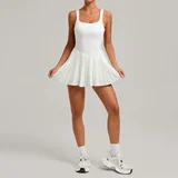 Ivory White Backless Pleated Tennis Skort Anti-Chafing Sport