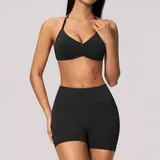 AS4535-2 · Jet Black Jet Black Seamless Yoga Activewear Set Halter Neck Backless Women's