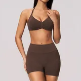 AS4535-3 · Red Brown Red Brown Seamless Yoga Activewear Set Halter Neck Backless Women's