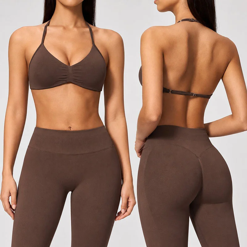 Seamless Yoga Activewear Set Halter Neck Backless Women's