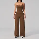 Chestnut Brown Women's Yoga Set Running Fitness Butt Lifting Fitted