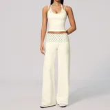 AS4549-2 · Cream Black Dot Cream Black Dot Women's Brushed Layered Yoga Activewear Set Butt Lifting