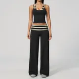 AS4549-4 · Black Stripe Black Stripe Women's Brushed Layered Yoga Activewear Set Butt Lifting