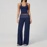 AS4549-5 · Dark Blue White Dot Dark Blue White Dot Women's Brushed Layered Yoga Activewear Set Butt Lifting
