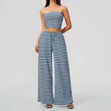 AS4556-1 · Royal Blue White Royal Blue White Women's Striped Wide Leg Yoga Pants Wide Leg