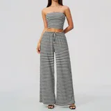 Ink White Women's Striped Wide Leg Yoga Pants Wide Leg