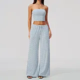 AS4556-3 · Pale Blue White Pale Blue White Women's Striped Wide Leg Yoga Pants Wide Leg
