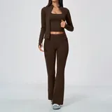 Ink Brown Women's Seamless Running Active Yoga Set 3 Piece