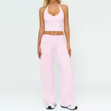 Falling Blossom Pink Women's Fitted Yoga Activewear Set Halter Neck Backless