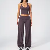 AS5529-3 · Eggplant Purple Eggplant Purple Women's Fitted Yoga Activewear Set Halter Neck Backless
