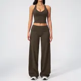 AS5529-4 · Espresso Black Espresso Black Women's Fitted Yoga Activewear Set Halter Neck Backless