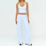 Azure Blue Women's Fitted Yoga Activewear Set Halter Neck Backless