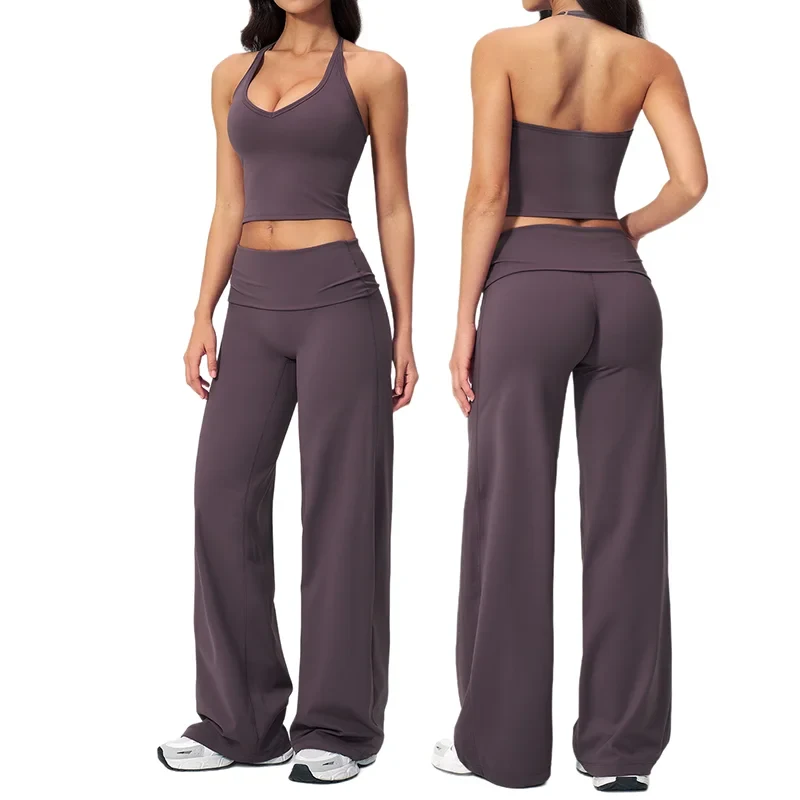 Women's Fitted Yoga Activewear Set Halter Neck Backless