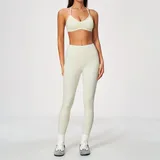 AS5555-1 · Cream White Cream White Women's Brushed Premium Yoga Set Halter Neck Breathable