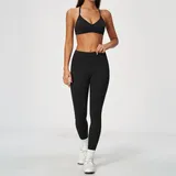 AS5555-2 · Jet Black Jet Black Women's Brushed Premium Yoga Set Halter Neck Breathable