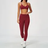 AS5555-4 · Cherry Red Cherry Red Women's Brushed Premium Yoga Set Halter Neck Breathable