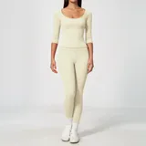 Cream White Women's Brushed Yoga Activewear Set Halter Neck Fitted