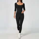 AS5575-2 · Jet Black Jet Black Women's Brushed Yoga Activewear Set Halter Neck Fitted