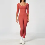 Apple Red Women's Brushed Yoga Activewear Set Halter Neck Fitted