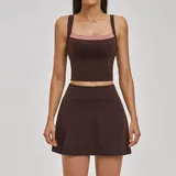 AS6116S-2 · Dark Brown Dark Brown Women's Tennis Running Yoga Set Cross Back Backless