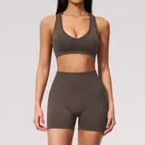 AS7655-3 · Dark Brown Color Dark Brown Color Women's Backless Fitness Training Yoga Activewear Set