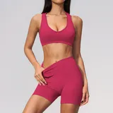 Raspberry Red Women's Backless Fitness Training Yoga Activewear Set