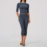 Navy Blue High Stretch Running Women's Yoga Set 2 Piece