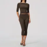 AS8793-5 · Espresso Black Espresso Black High Stretch Running Women's Yoga Set 2 Piece
