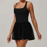 Jet Black Quick Dry Running Women's Tennis Skort Layered Breathable