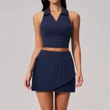Deep Ink Blue Tennis Pilates Women's Yoga Set Anti-Chafing Pocket