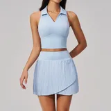 Pale Blue Tennis Pilates Women's Yoga Set Anti-Chafing Pocket