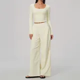 AS9599-1 · Cream Almond Cream Almond Women's Breathable Running Yoga Set V Neck Fitted