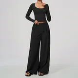 Jet Black Women's Breathable Running Yoga Set V Neck Fitted