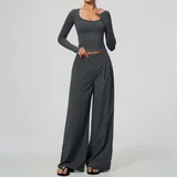 Charcoal Mist Women's Breathable Running Yoga Set V Neck Fitted