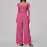 Berry Rose Women's Breathable Running Yoga Set V Neck Fitted