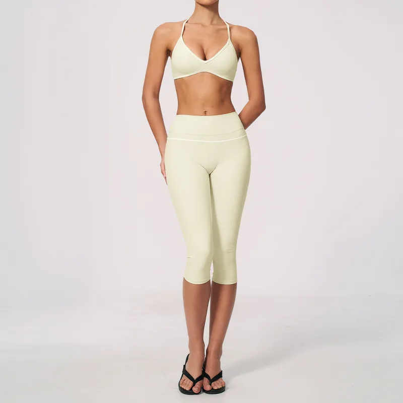 High Waist Women's Yoga Set Capri Length Backless